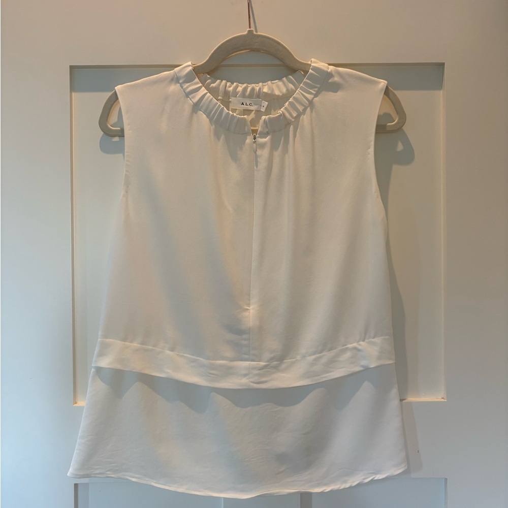 A.L.C. Ivory Sleeveless Ruffle Neck Blouse | Designer Top Size 4